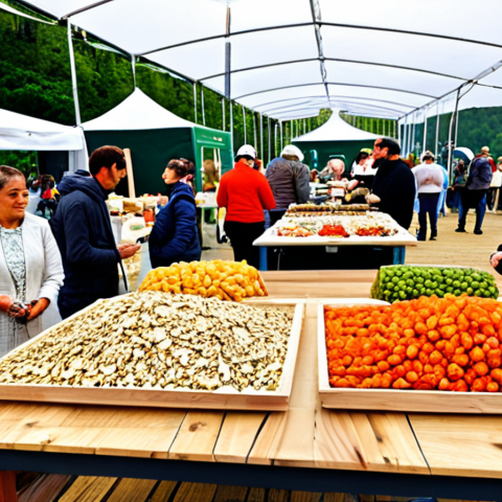 Modern Food Festival**
"A vibrant food festival scene, showcasing a variety of dried fruits and vegetables in eco-friendly packaging, displayed on rustic wooden tables. People are sampling the snacks, with a focus on families and healthy lifestyles. In the background, a demonstration of freeze-drying strawberries is taking place. Bright, natural lighting. safe for work, appropriate content, fully clothed, professional food photography, perfect anatomy (if people are visible), natural proportions, modest attire."
**