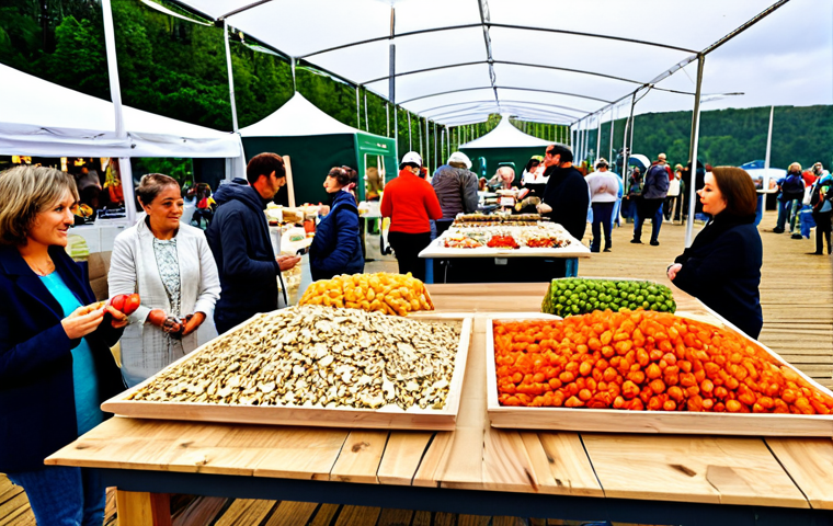 Modern Food Festival**
"A vibrant food festival scene, showcasing a variety of dried fruits and vegetables in eco-friendly packaging, displayed on rustic wooden tables. People are sampling the snacks, with a focus on families and healthy lifestyles. In the background, a demonstration of freeze-drying strawberries is taking place. Bright, natural lighting. safe for work, appropriate content, fully clothed, professional food photography, perfect anatomy (if people are visible), natural proportions, modest attire."
**