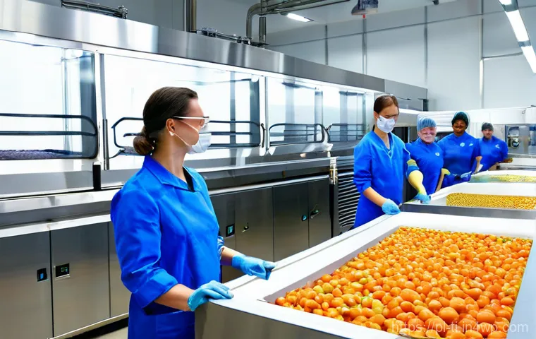 건조 식품 제조의 지속 가능성 논의 - **Prompt:** "A brightly lit, clean, and modern food processing facility in Poland, showcasing advanc...