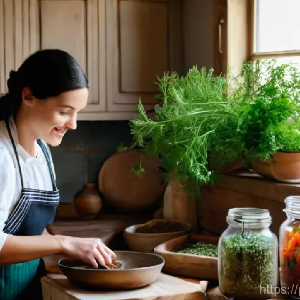건조 식품을 활용한 간편 조리법 - **A Rustic Kitchen Scene with Dried Treasures:**
A warm, inviting kitchen bathed in soft, natura...