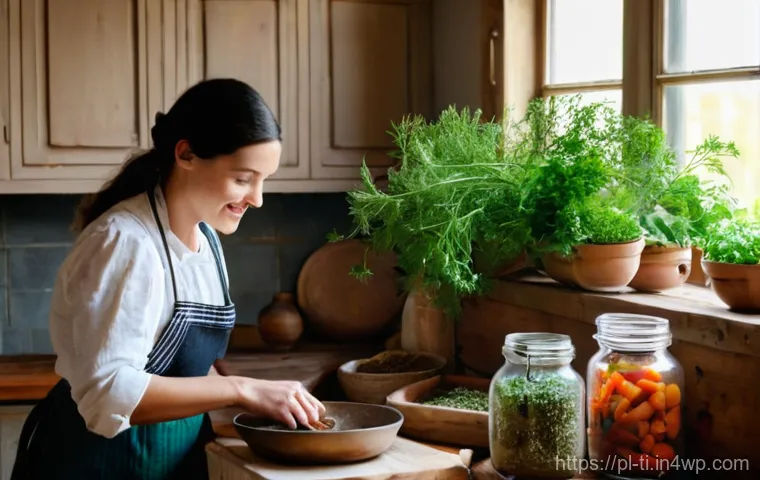 건조 식품을 활용한 간편 조리법 - **A Rustic Kitchen Scene with Dried Treasures:**
A warm, inviting kitchen bathed in soft, natura...