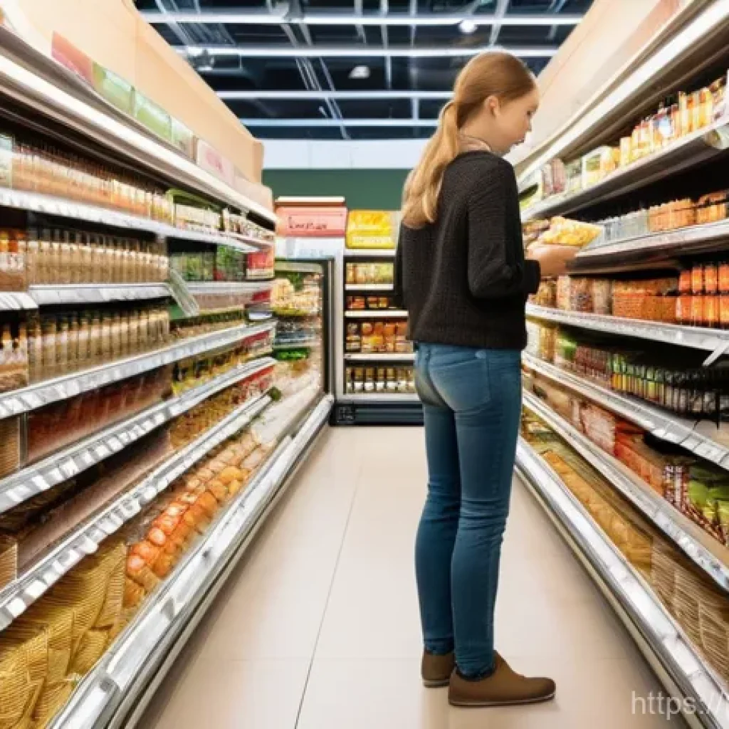 건조 식품 제조의 사회적 책임과 지속 가능성 - **Prompt:** "A brightly lit, modern supermarket aisle in Poland, showcasing a wide variety of dry fo...