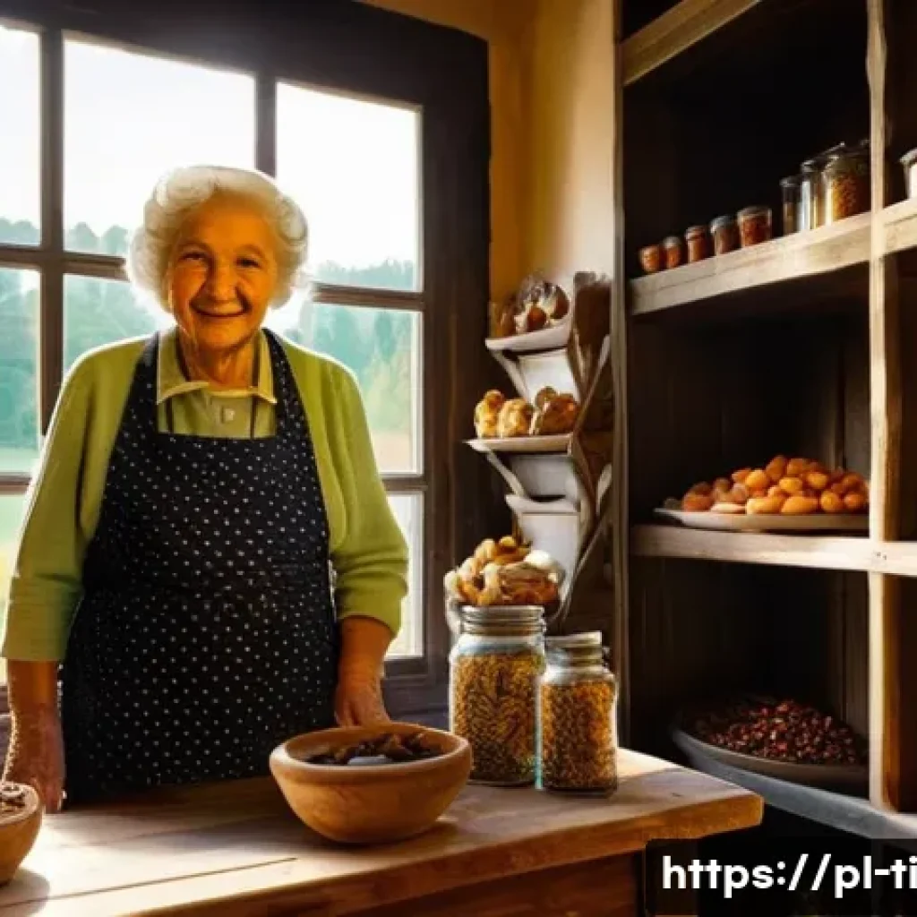 건조 식품 제조를 통해 배울 수 있는 교훈 - **"Grandma's Polish Pantry Delights"**
A heartwarming, realistic scene inside a traditional Poli...