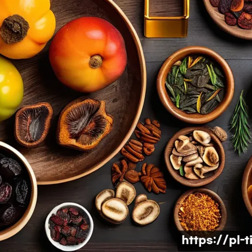 건조 식품을 활용한 스페셜 다이어트 메뉴 - A vibrant, overhead shot of a rustic wooden table brimming with a diverse and aesthetically pleasing...