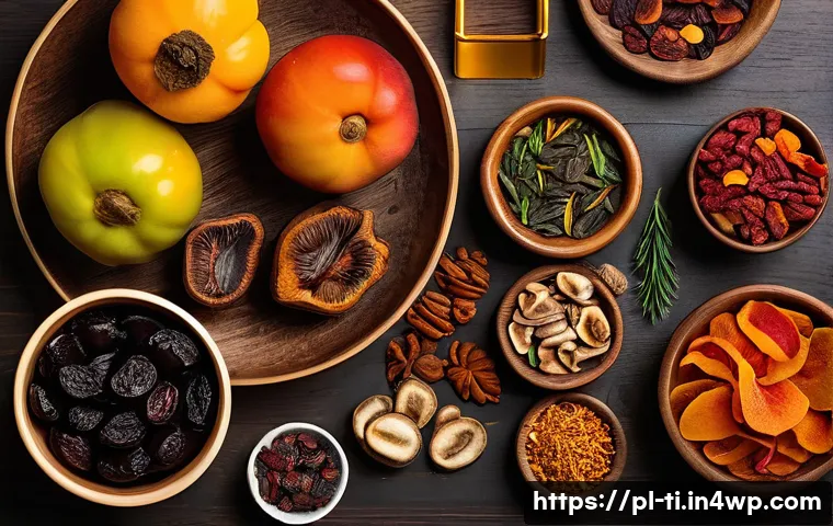 건조 식품을 활용한 스페셜 다이어트 메뉴 - A vibrant, overhead shot of a rustic wooden table brimming with a diverse and aesthetically pleasing...