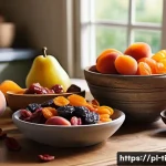 Home 22 건조 식품의 영양학적 장점 분석 - A vibrant, close-up still life of assorted dried fruits and vegetables arranged on a rustic wooden t...
