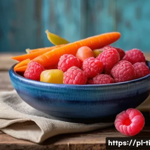 Home 33 건조 식품 제조의 미래와 새로운 가능성 - A close-up, vibrant image of freeze-dried fruits and vegetables displayed on a rustic wooden table, ...