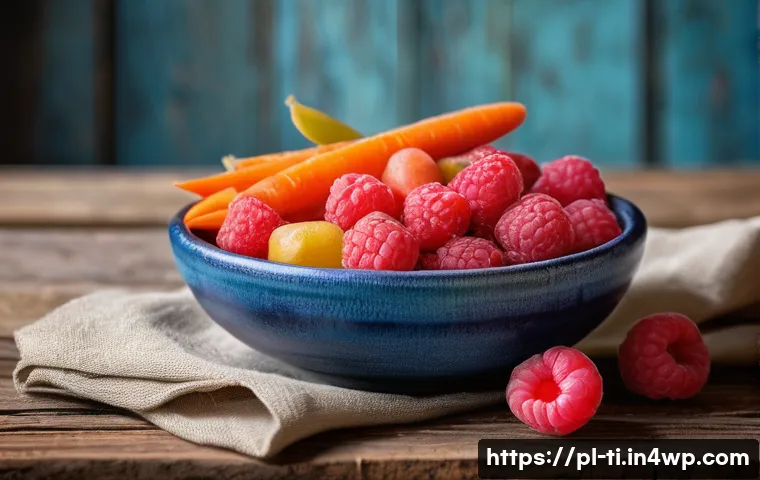 건조 식품 제조의 미래와 새로운 가능성 - A close-up, vibrant image of freeze-dried fruits and vegetables displayed on a rustic wooden table, ...
