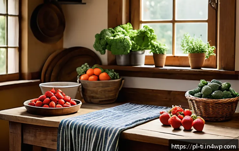 건조 식품 제조에 대한 FAQ 정리 - A cozy rustic kitchen scene featuring a wooden table with freshly washed, vibrant fruits and vegetab...