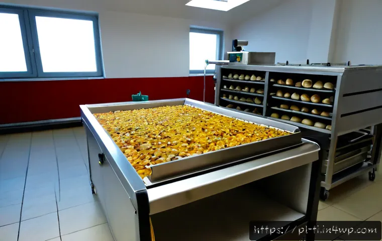 Home 16 건조 식품 제조에 필요한 장비 소개 - Photorealistic wide-angle view inside a clean small-scale Polish dried food production workshop, sta...